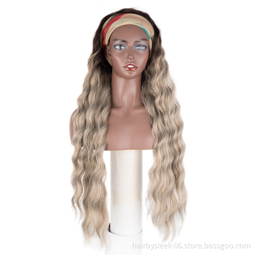 High Temperature synthetic hair deep wave 38 inches long natural fashion color wholesale hair wigs headband wig for black women